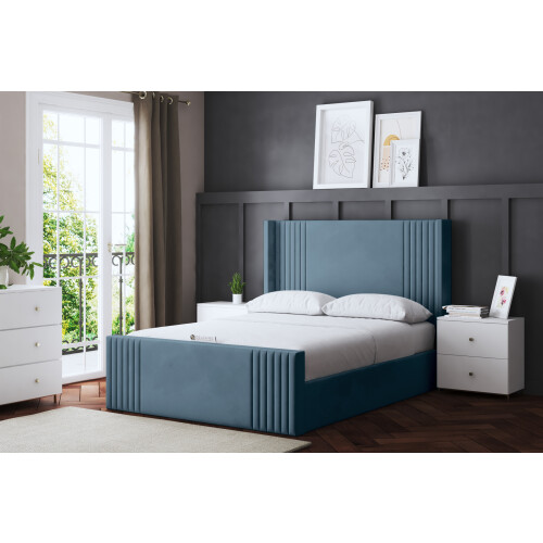 DS Living (Single, Blue) Elara Winged Paneled Upholstered Bed