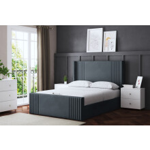 (Small Double, Steel) Elara Winged Paneled Upholstered Bed