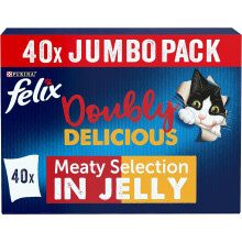Felix Doubly Delicious Meaty Cat Food 40x100g - Gently cooked meat & fish, nutritionally complete, omega-6, balanced minerals, 12 servings