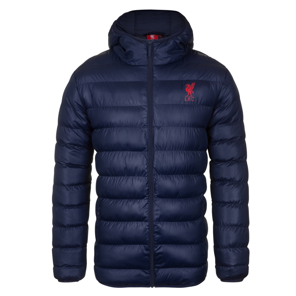 (Navy Blue, Medium) Liverpool FC Mens Jacket Hooded Winter Quilted OFFICIAL Football Gift