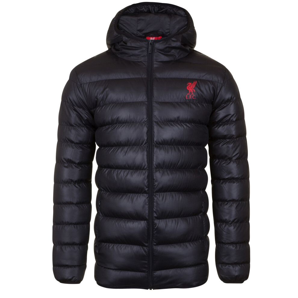 (Black, Small) Liverpool FC Mens Jacket Hooded Winter Quilted OFFICIAL Football Gift
