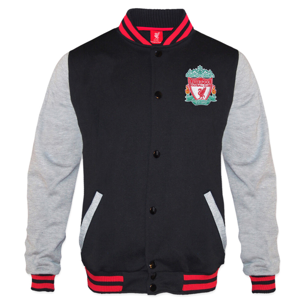 (Black, Medium) Liverpool FC Official Football Gift Mens Retro Varsity Baseball Jacket