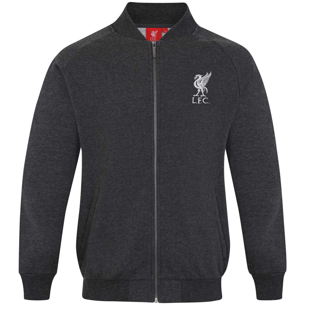 (Charcoal Grey, 3XL) Liverpool FC Official Football Gift Mens Retro Varsity Baseball Jacket