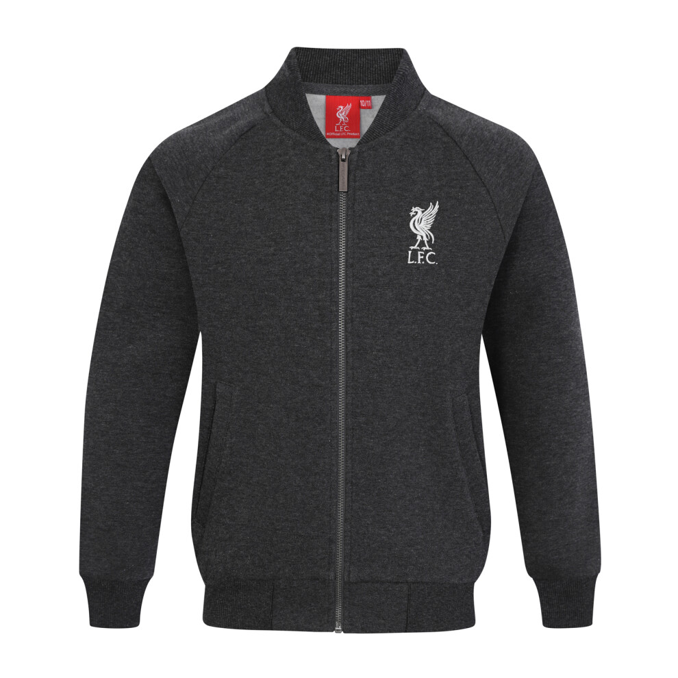 (Charcoal Grey, 6-7 Years) Liverpool FC Official Football Gift Boys Retro Varsity Baseball Jacket