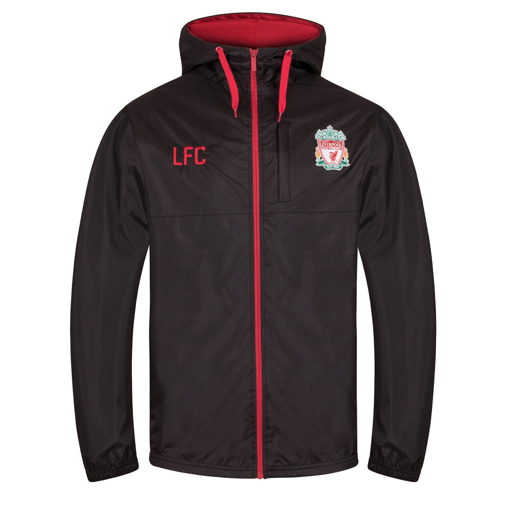 (Black, Large) Liverpool FC Official Football Gift Mens Shower Jacket Windbreaker