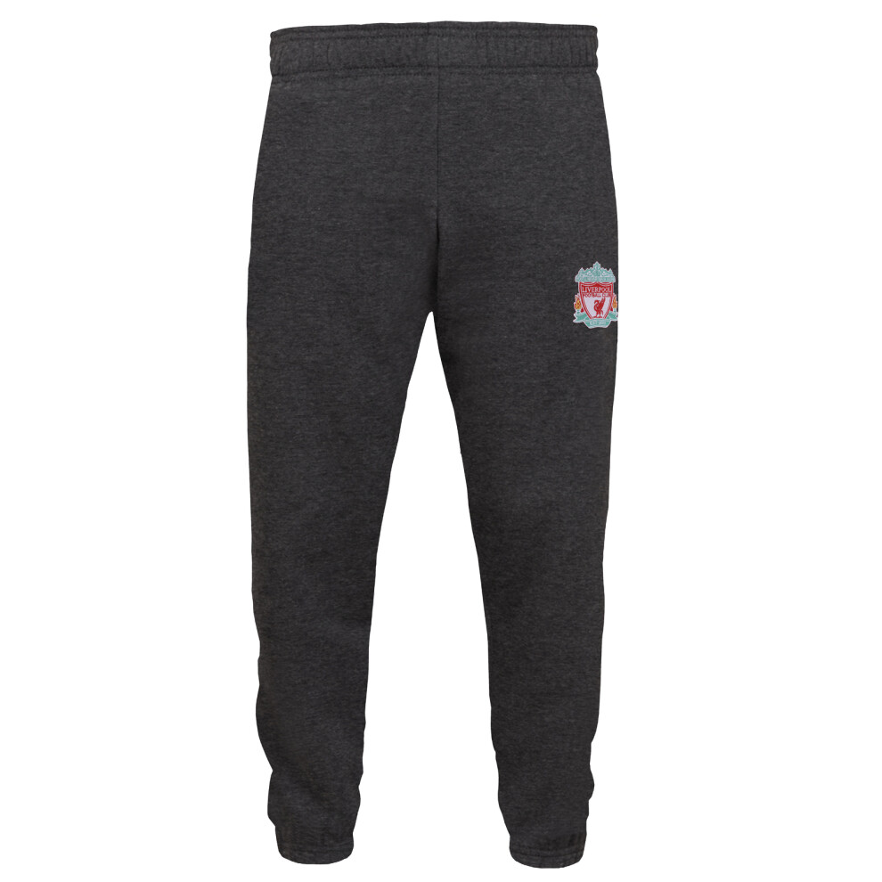 (Charcoal Grey, 8-9 Years) Liverpool FC Boys Joggers Jog Pants Slim Fit Fleece Kids OFFICIAL Football Gift