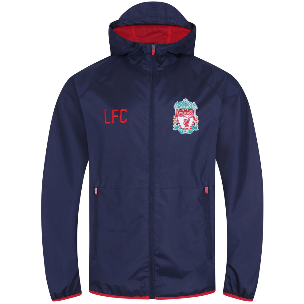 (Navy Peak Hood, 4-5 Years) Liverpool FC Official Football Gift Boys Shower Jacket Windbreaker