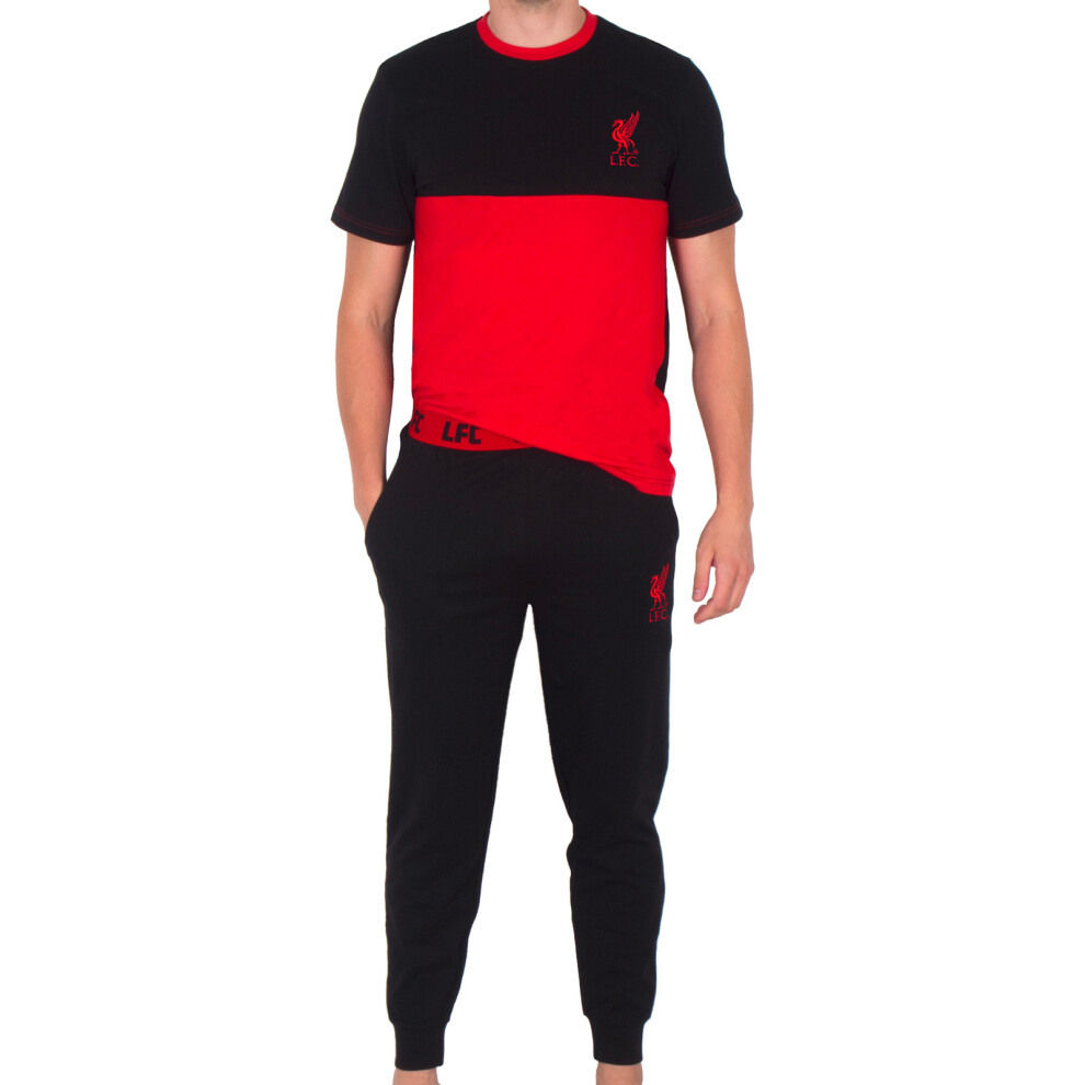 (Black/Red, 2XL) Liverpool FC Mens Pyjamas Long Premium Set OFFICIAL Football Gift