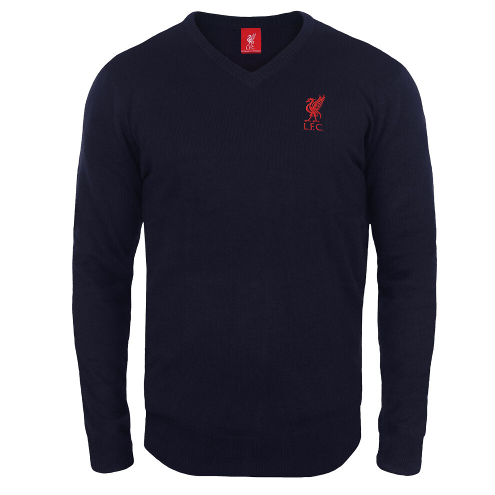 (Navy Blue, Small) Liverpool FC Official Football Gift Mens Crest Knitted Jumper