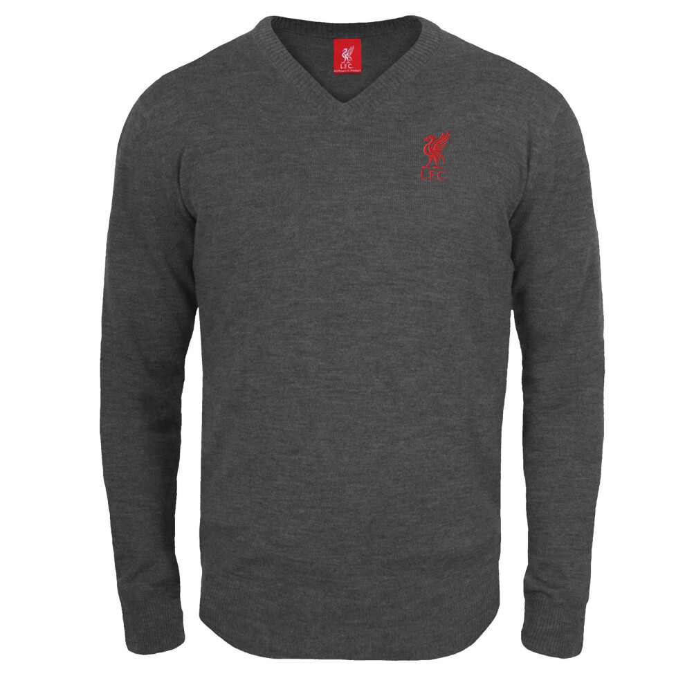 (Charcoal Grey, Small) Liverpool FC Official Football Gift Mens Crest Knitted Jumper