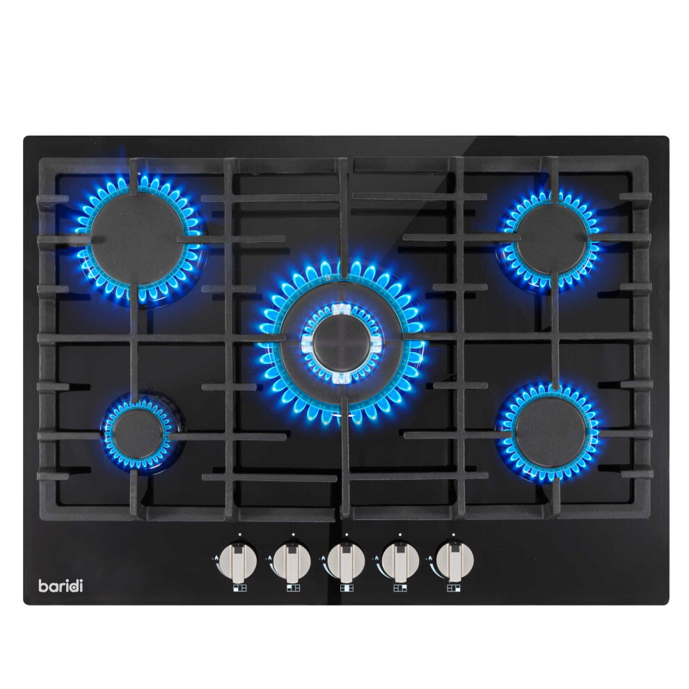 Gas Hob with 5 Cooking Zones 70cm - Black