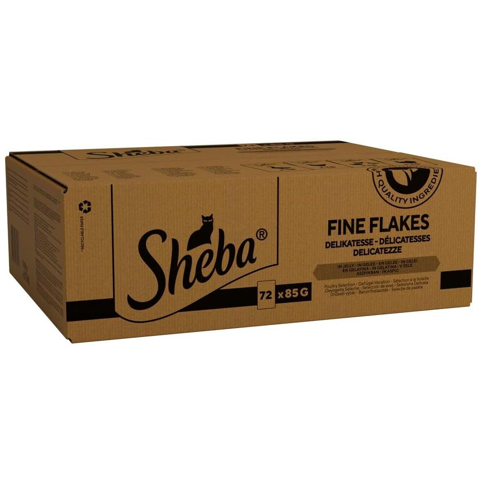 Sheba Fine Flakes Fish Collection in Jelly 72 Pouches Adult Cat Food