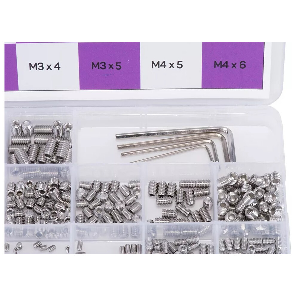 404 Pieces Set/Grub Screws M3/M4/M5/M6 with Hex Keys, Stainless Steel, Short