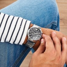 EMPORIO ARMANI MEN'S AR2434 SILVER BRACELET BLACK DIAL SILVER CASE