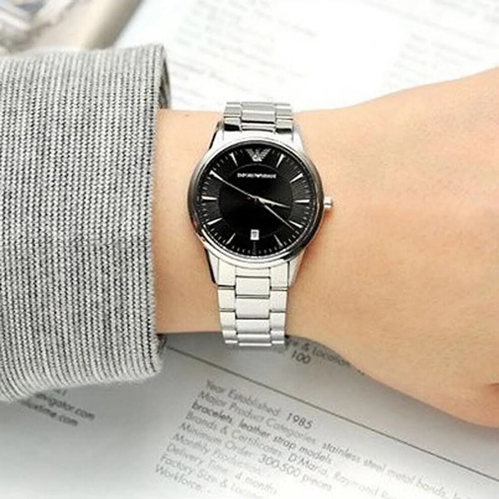 EMPORIO ARMANI WOMEN'S AR2441 SILVER BRACELET BLACK DIAL SILVER CASE