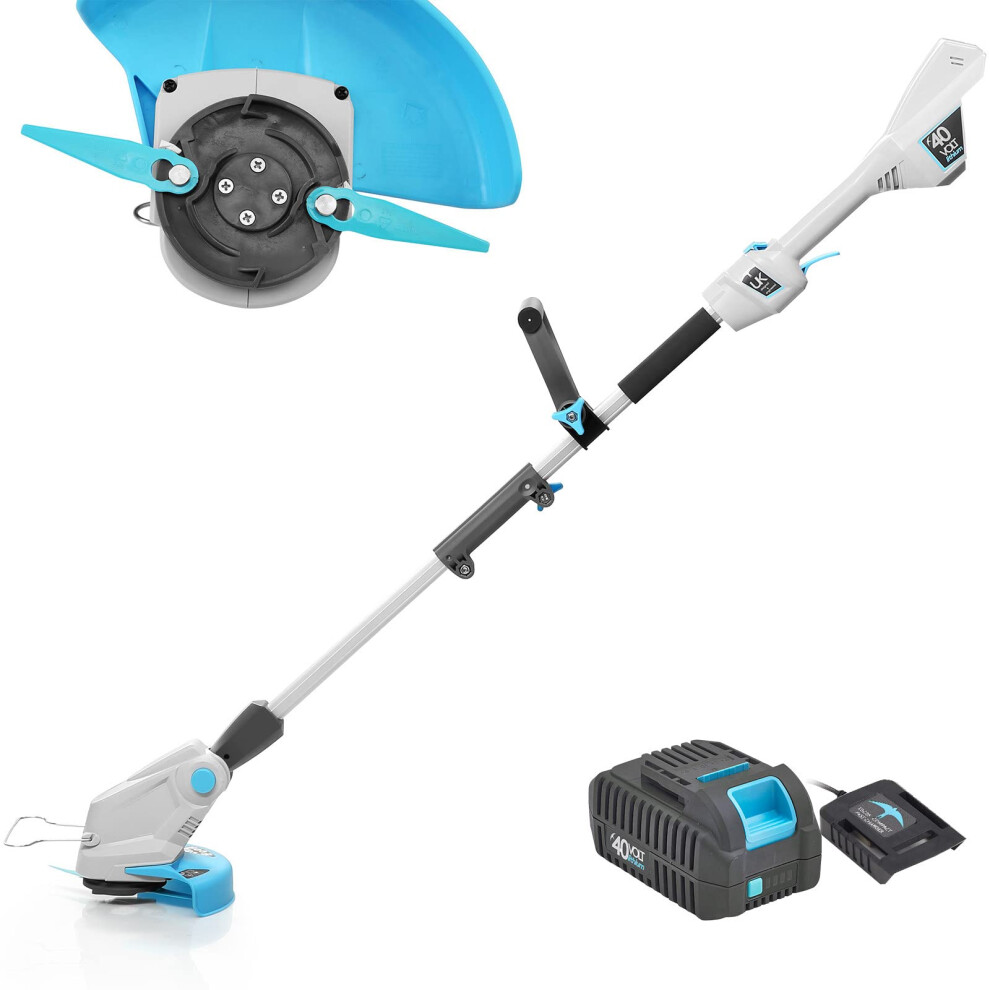 swift 40V Cordless Strimmer with 25cm Cutting Diameter Lightweight Battery Grass Timmer for Garden, Including 6 Spare Blades