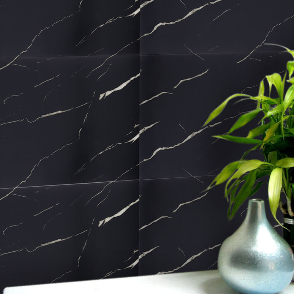 (Marble Black) 10 Pcs Waterproof Marble Wall Tile Stickers