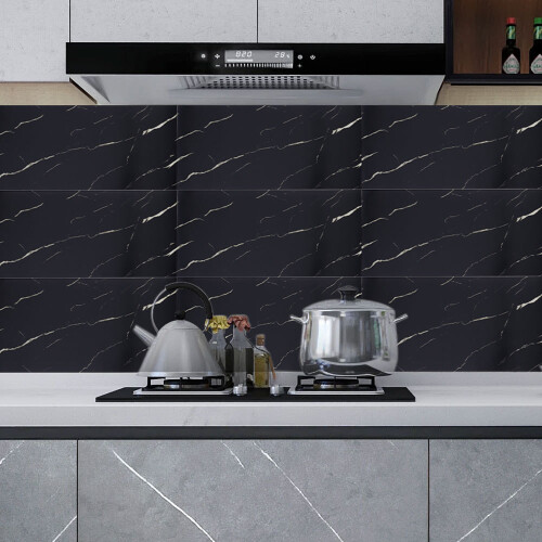 Living And Home (Marble Black) 10 Pcs Waterproof Marble Wall Tile Stickers 2