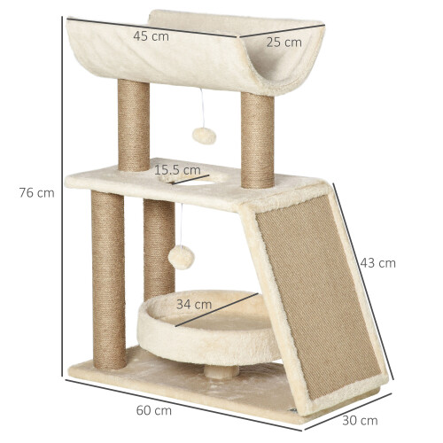 PawHut PawHut Cat Tree Kitten Tower with Scratching Post Bed Perch Toy, Light Brown 1