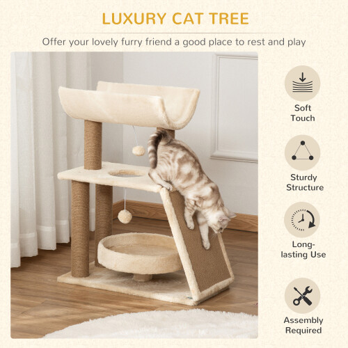 PawHut PawHut Cat Tree Kitten Tower with Scratching Post Bed Perch Toy, Light Brown 2