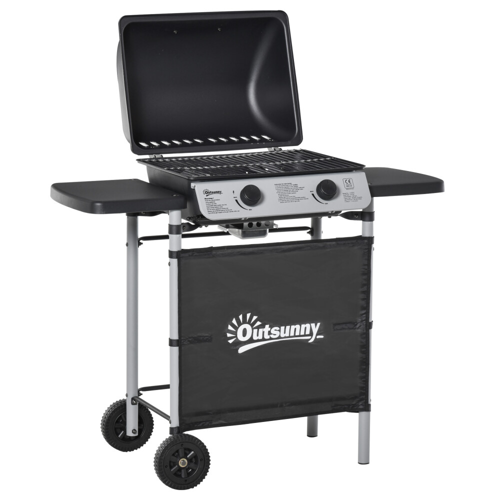 Outsunny Propane Gas Barbecue Grill 2 Burner Cooking BBQ 5.6 kW w/ Side Shelves