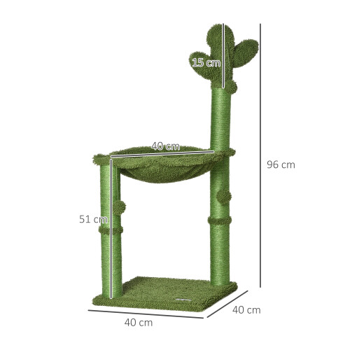 PawHut PawHut Cactus Cat Tree Tower with Sisal Scratch Post Hammock, 96cm, Green 1