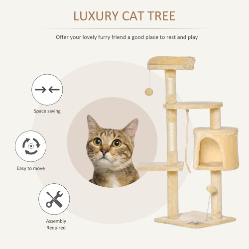 PawHut PawHut Pet Activity Centre Cat Tree Condo with Scratching Post 4-Tier Beige 2