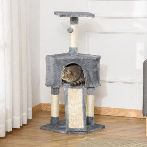 PawHut Corner Cat Tree Tower for Indoor Cats with Scratching Post Condo Grey