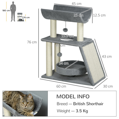 PawHut PawHut Cat Tree Kitten Tower with Scratching Posts, Plush Bed & Perch - Light Grey (D30-481V00LG) 1