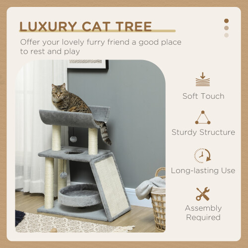 PawHut PawHut Cat Tree Kitten Tower with Scratching Posts, Plush Bed & Perch - Light Grey (D30-481V00LG) 2