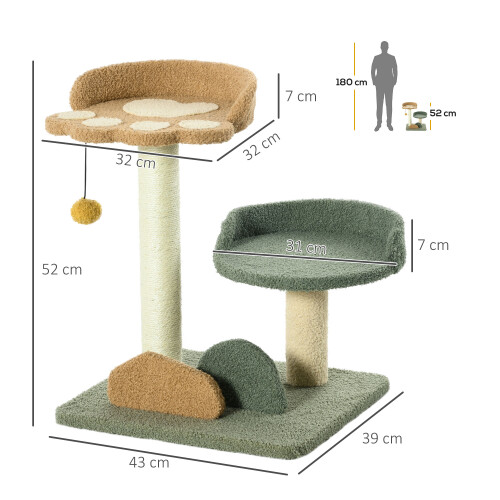 PawHut PawHut Small Cat Tree with Scratching Posts 2 Beds Toy Ball Indoor, Multi 1