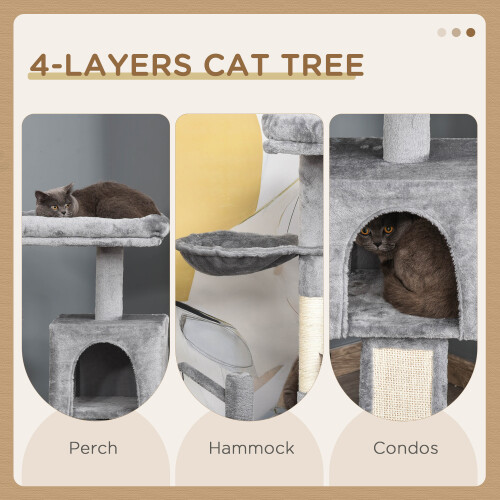 PawHut PawHut 111cm Kitten Activity Centre with Scratching Post Condo Hammock Grey 1