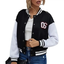 (black JK169, L) 2024 New Women Y2k Harajuku Varsity Baseball Jacket Letter Print Patchwork Long Sleeve Uniform Tops Autumn Single-Breasted Coat