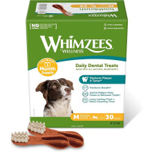 WHIMZEES By Wellness Natural Grain-Free Dog Dental Sticks – Medium Breed, Size M, 30 Count (One Month Supply)