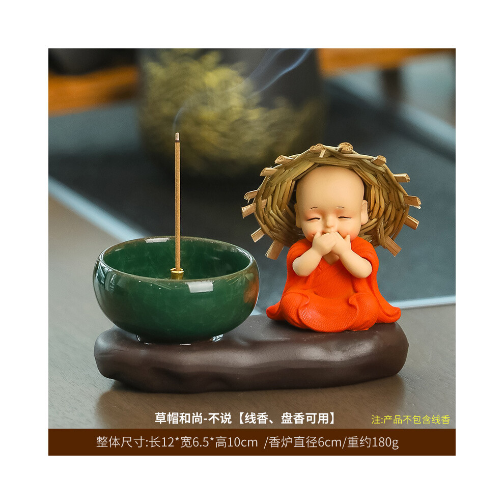 (The Straw Hat Monk Does Not Say + Zen Incense Burner [Coiled incense and string incense are available]) Creative Zen aromatherapy stove ornaments, ho