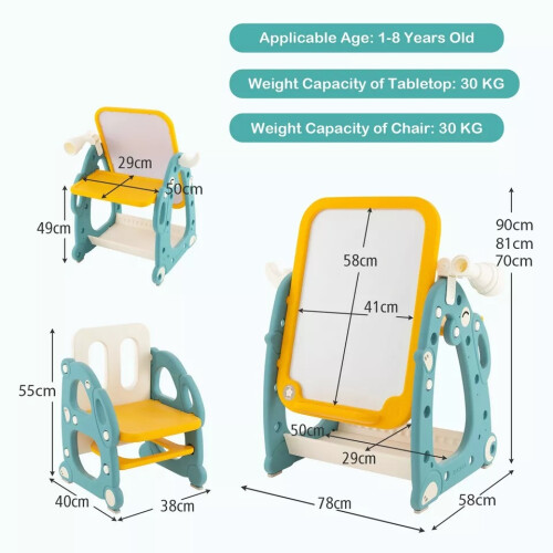 Casart Kids Art Easel Toddlers Activity Table & Chair w/Adjustable Whiteboad 1