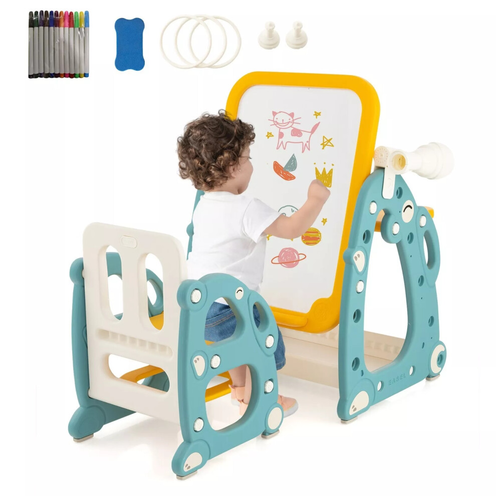 Kids Art Easel Toddlers Activity Table & Chair w/Adjustable Whiteboad