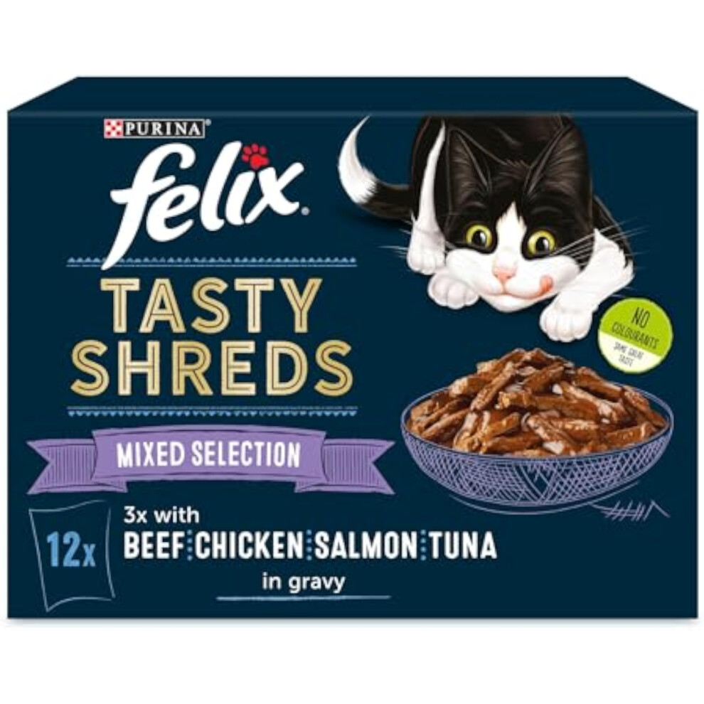 Felix Tasty Shreds Mixed Selection in Gravy Cat Food 12x80g, Pack of 4