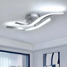 (Double heads silvery white light) 18W Modern Ceiling LED Chandelier With 2 Curved Lights, LED Ceiling Lamp For Bedroom Hallway Kitchen Living Room, White Light 6500K, Silver, 52CM