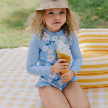 (Multicolor, 4-5Y) NEW Girls Trendy Floral 1-Piece Swimsuit Zip-up Long Sleeve Holiday Beach Swimwear Bathing Suit