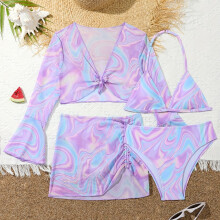 (Lavender, 9-10Y) NEW Comfy Halter Neck Tie Dye Bikini Swimwear Set for Girls - Perfect for Summer Beachwear