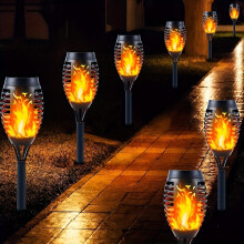 (Warm Color, 8) 8 Pack Solar Flame Lights LED Warm Flickering Flames Solar Torch Lights Lighting Auto On/Off for Pathway Yard Patio Decoration