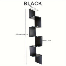 (Black, 5 Floors) 3/5 Tier Floating Wall Shelves Corner Shelf Storage Wood Display Bookcase Decor Black Home Room