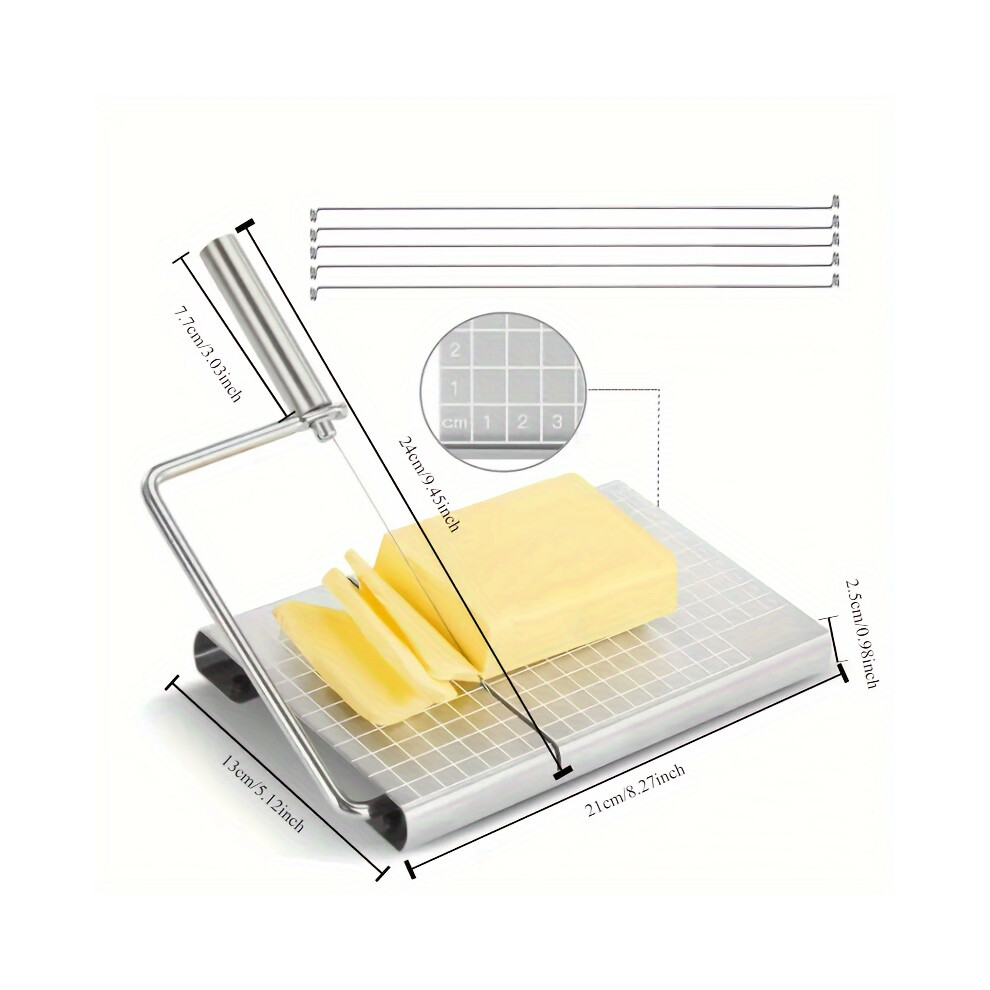(Slicer - Manual) Premium Stainless Steel Cheese Slicer - Manual, Adjustable Thickness For Perfect Slices, Ideal For Cheese & Ham, Essential Kitchen Gadget