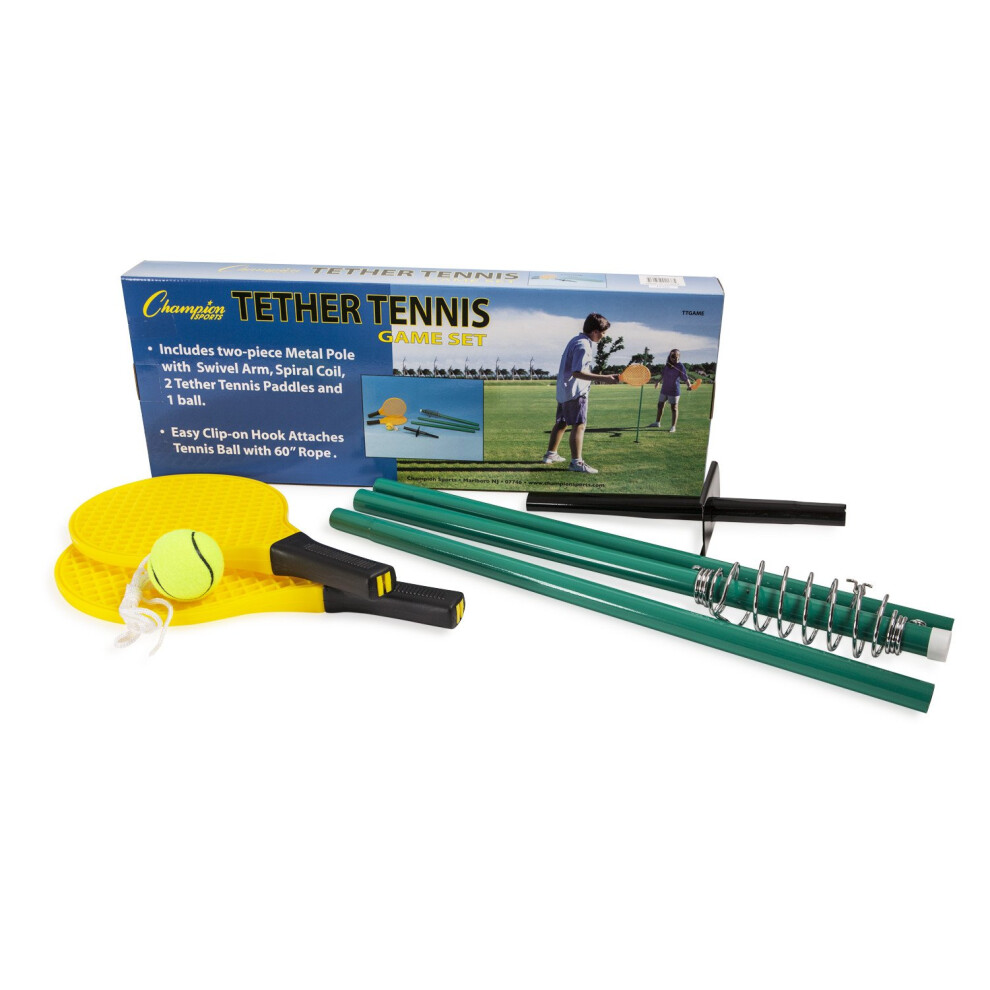 champion Sports TTgAME Tetherball Tennis: Swingball Outdoor Lawn game for Kids, Adults, and Families - Backyard Tether Kit with Tennis Ball and Paddle