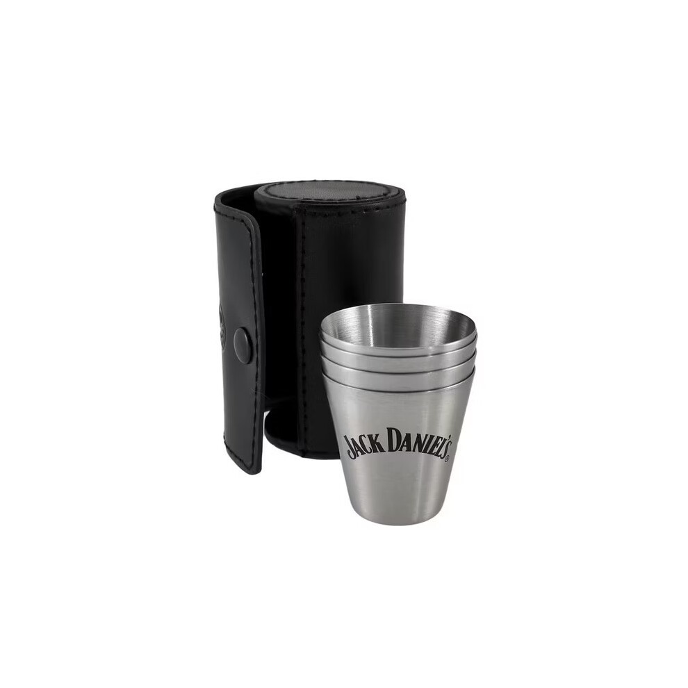 Jack Daniels Leather holder & 4 Cups