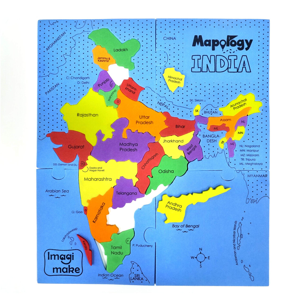 Imagimake Mapology India Map Puzzles - Geography for Kids - Learning & Educational Toys - Puzzles for Kids Ages 4-8 - Gift for 4, 5, 6, 7, 8 Year Old