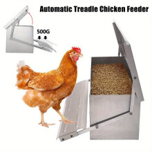 (Silvery) 5KG Automatic Treadle Chicken Feeder Poultry Self Opening Ratproof Outdoor Metal