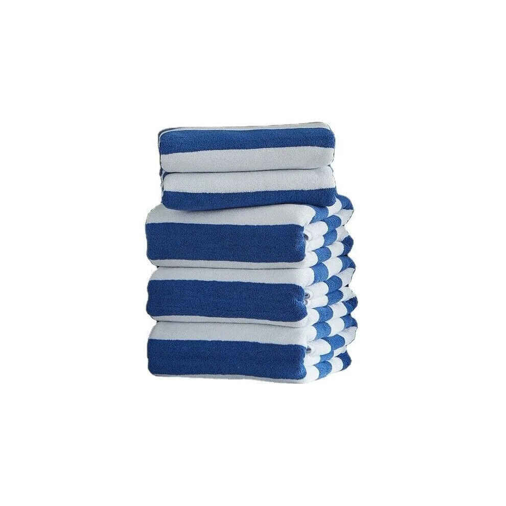 (Blue Stripe) Soft Stripe Cotton Pool Towels Beach Towel Luxury Large Bath Sheet Quick Dry Spa