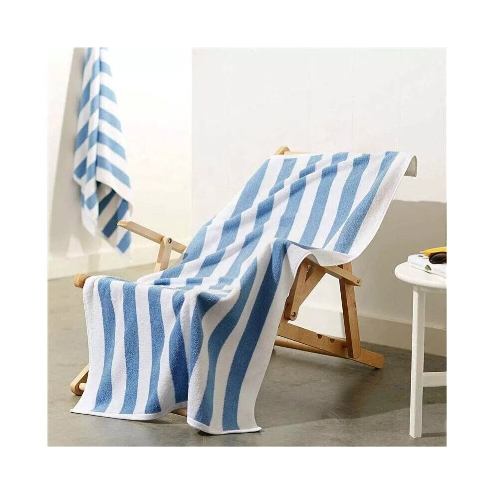 (Light Blue Stripe) Soft Stripe Cotton Pool Towels Beach Towel Luxury Large Bath Sheet Quick Dry Spa